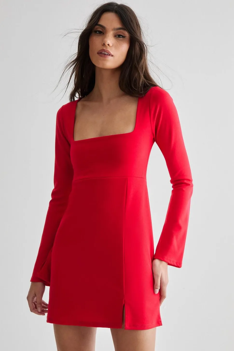 Square Neckline Long Sleeve Mini Dress | Nasty Gal