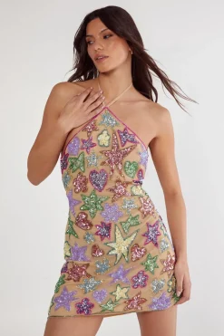 Star And Heart Embellished Halter Neck Mini Dress | Nasty Gal