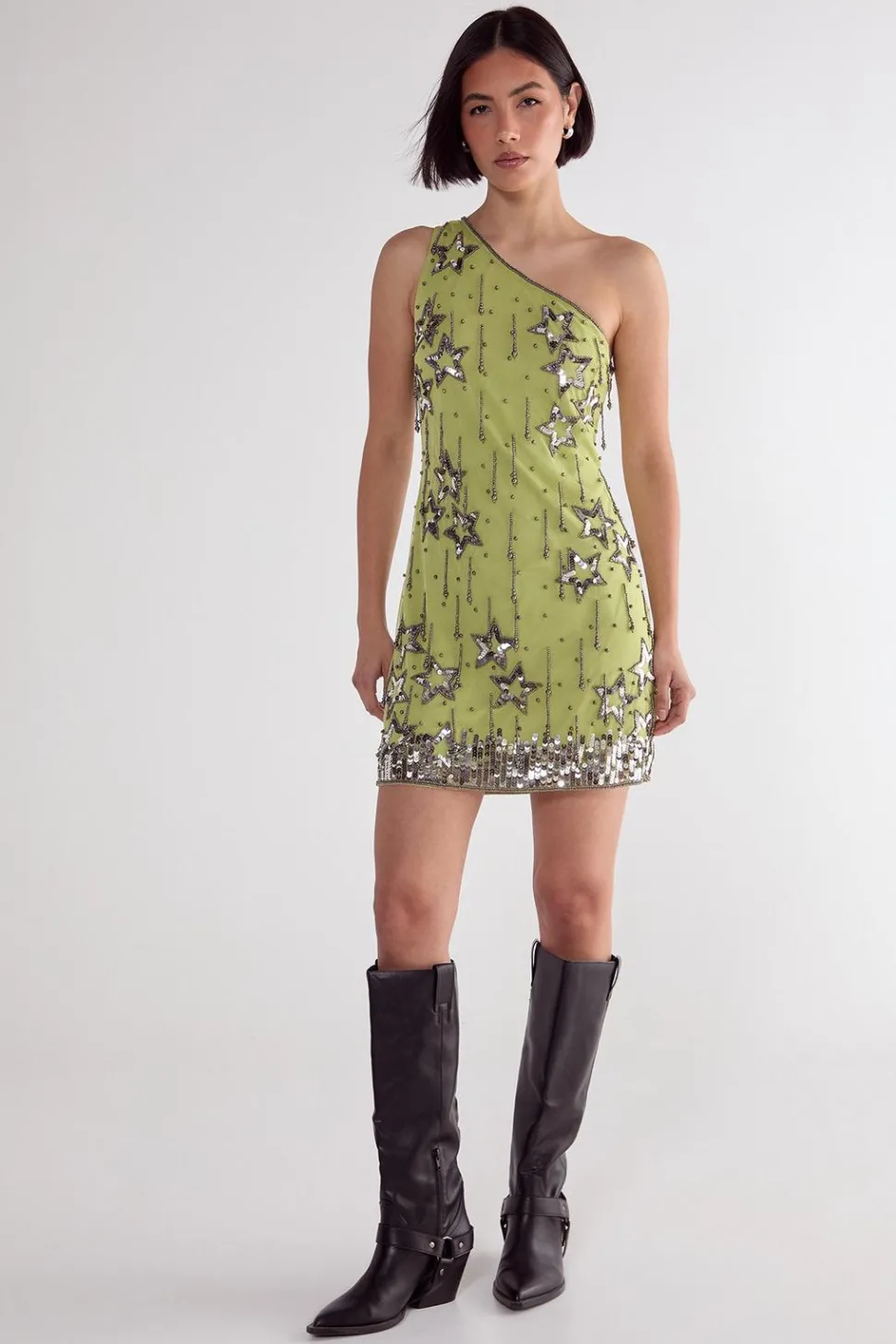 Star Sequin Tassel One Shoulder Mini Dress | Nasty Gal