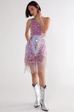 Star Sequin Tassel One Shoulder Mini Dress | Nasty Gal