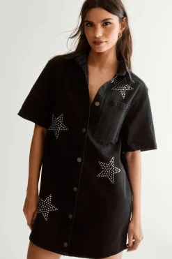 Star Studded Denim Shirt Dress | Nasty Gal