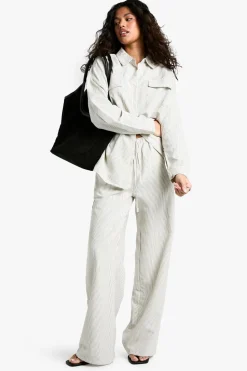 Striped Peached Drawstring Waist Wide Leg Trouser | Nasty Gal