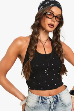 Stud Detail Halterneck Top | Nasty Gal