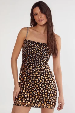 Stud Sequin Square Neck Strappy Mini Dress | Nasty Gal