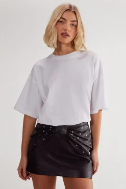 Studded Bow Detail Leather Mini Skirt | Nasty Gal