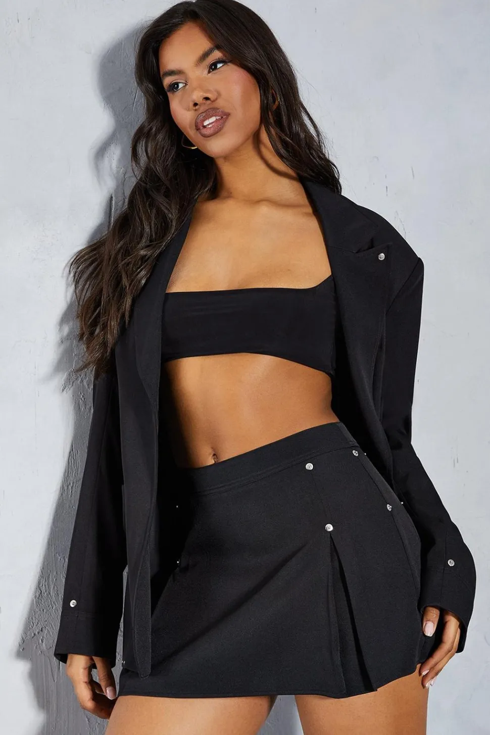 Studded Detail Pleated Tailored Mini Skirt | Nasty Gal