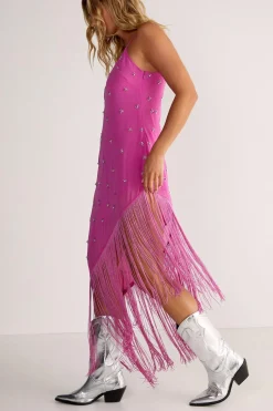 Studded Fringe Asymmetric Midi Dress | Nasty Gal