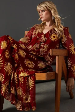 Sun Metallic Jacquard Frill Front Smock Midi Dress | Nasty Gal