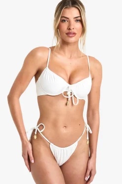 Sunshine Charm Trim Ruched Tie Side Bikini Bottoms | Nasty Gal