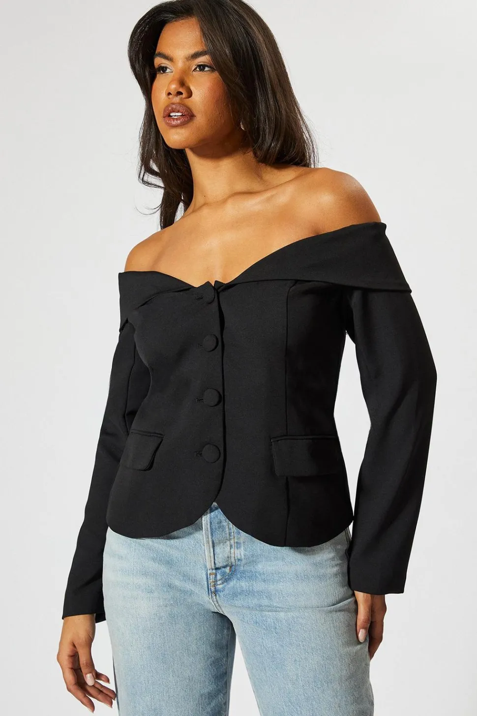 Tailored Bardot Button Down Blazer | Nasty Gal