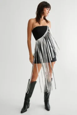 Tailored Faux Leather Fringe Mini Dress | Nasty Gal