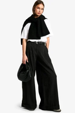 Tailored Pinstripe Turn Up Wide Leg Trouser | Nasty Gal
