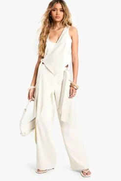 Tailored Wrap Tie Detail Wide Leg Trouser | Nasty Gal