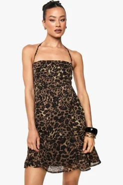 Tall Leopard Print Chiffon Strappy Square Neck Smock Mini Dress | Nasty Gal