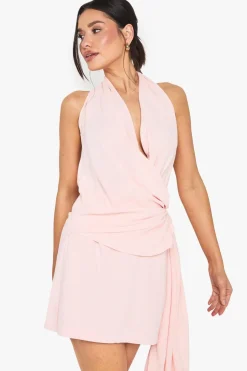 Tall Linen Look Drape Cowl Wrap Mini Dress | Nasty Gal