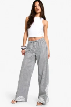 Tall Pinstripe Floral Embroidery Hem Trouser | Nasty Gal