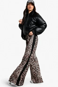 Tall Side Stripe Leopard Drawstring Wide Leg Trousers | Nasty Gal