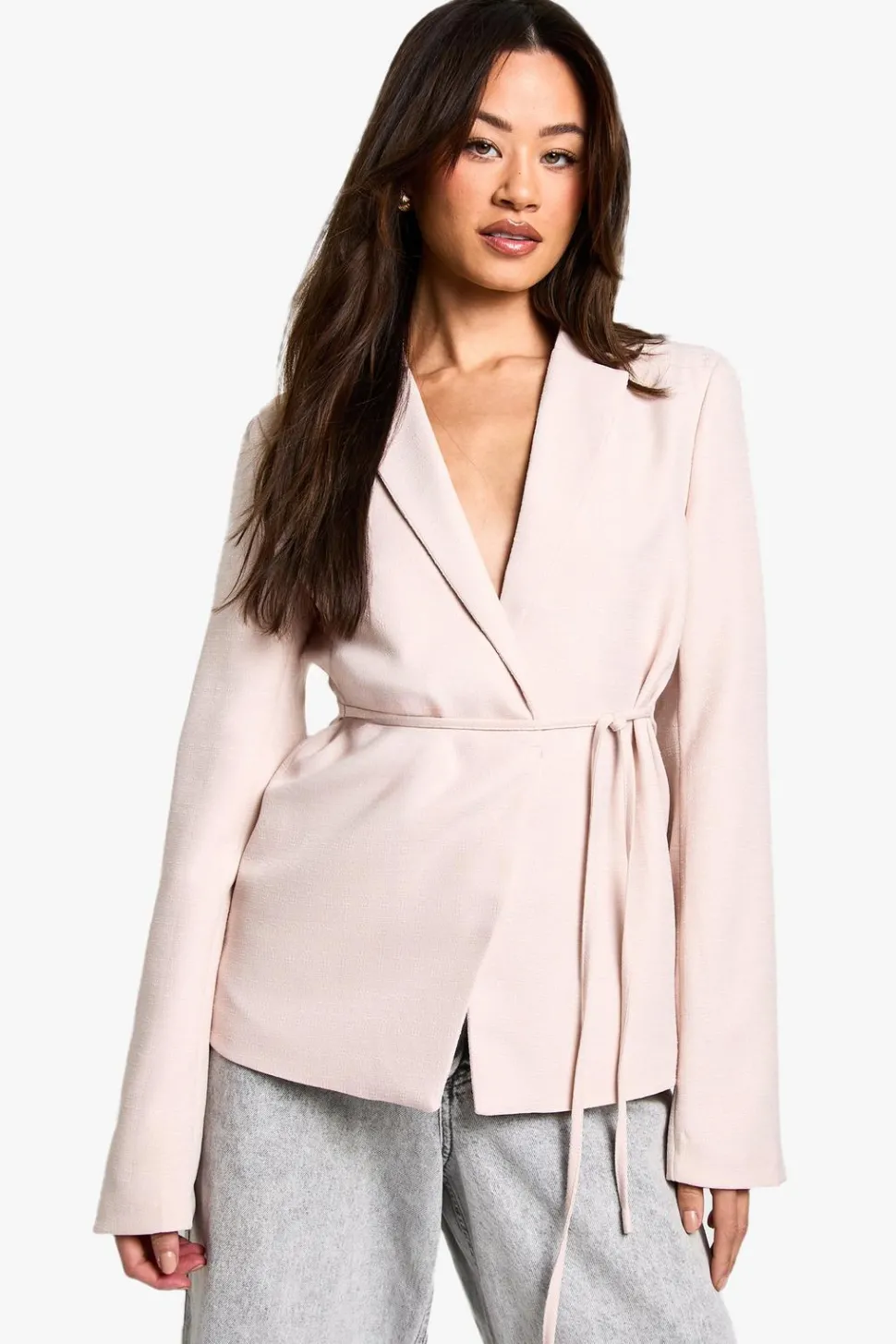 Tall Textured Tie Detail Blazer | Nasty Gal