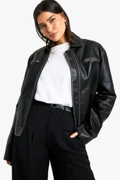 Tall Vintage Look Faux Leather Zip Jacket | Nasty Gal
