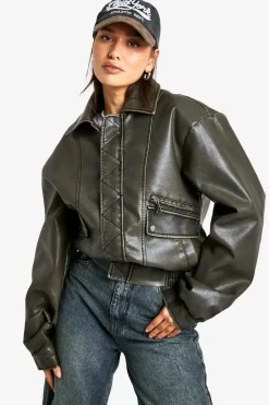 Tall Vintage Look Faux Leather Bomber Jacket | Nasty Gal