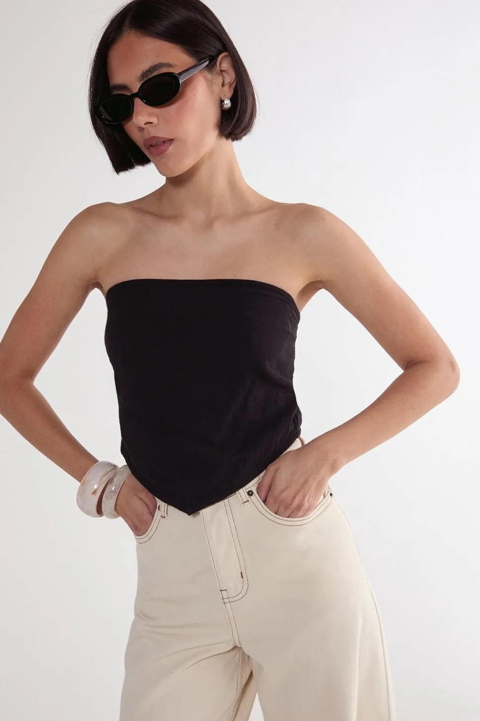 Textured Casual Hanky Hem Tie Back Top | Nasty Gal