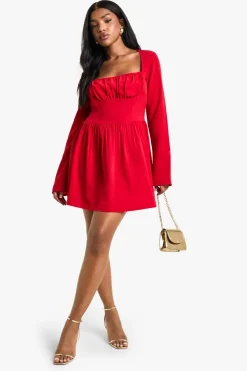 Textured Long Sleeve Milkmaid Mini Dress | Nasty Gal