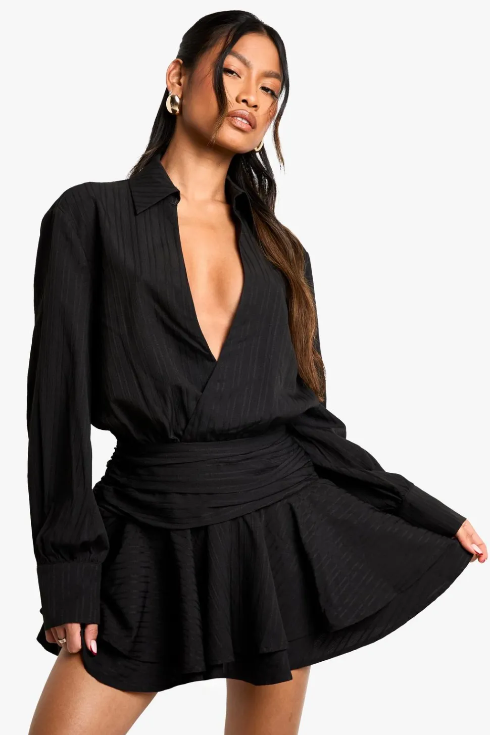 Textured Ruched Frill Skirt Mini Dress | Nasty Gal