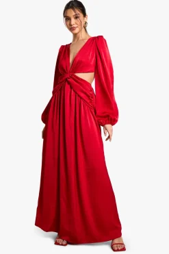 Textured Satin Cut Out Plunge Maxi Dress | Nasty Gal