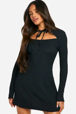 Textured Tie Front Skater Dress | Nasty Gal