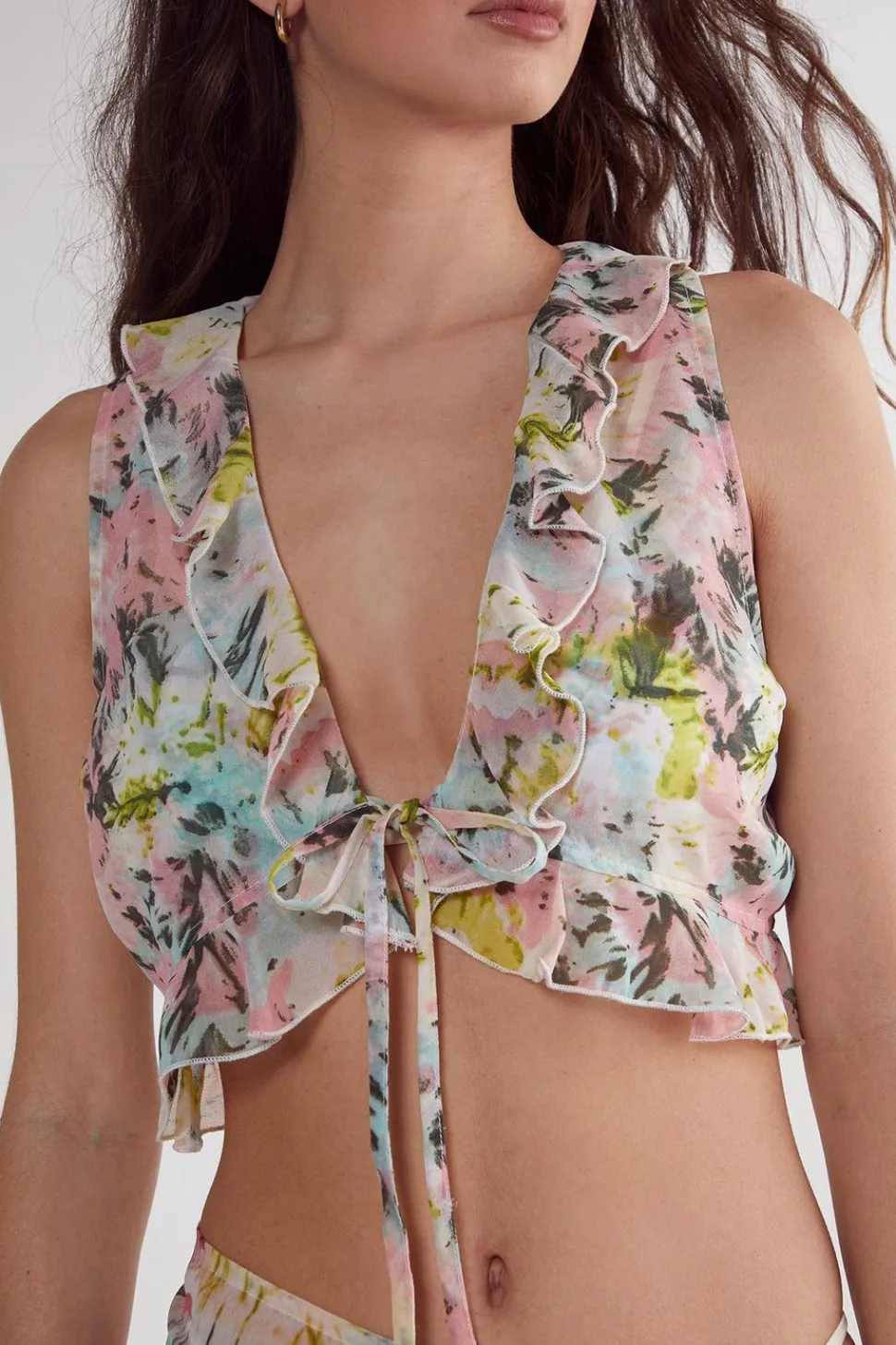Tie Dye Ruffle Tie Front Beach Top | Nasty Gal