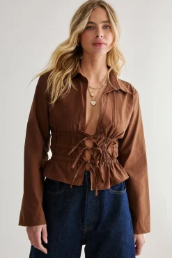 Tie Front Long Sleeve Shirt | Nasty Gal