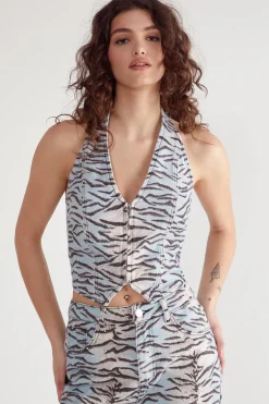 Tiger Print Halterneck Seam Detail Top | Nasty Gal