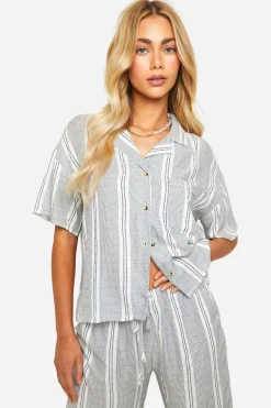 Tonal Stripe Linen Look Relaxed Fit Shirt | Nasty Gal