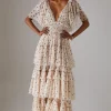 Tulle Spot Plunge Neck Flutter Sleeve Tier Maxi Dress | Nasty Gal