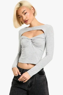 Twist Cut Out Jean Grazer Marl T-shirt | Nasty Gal