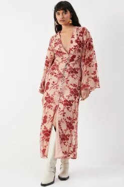 Velvet Plunge Neck Flared Sleeve Button Through Midi Dress | Nasty Gal