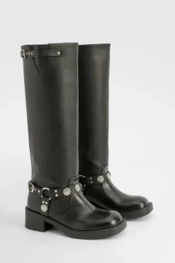 Western Style Buckle Detail Knee High Boots | Nasty Gal