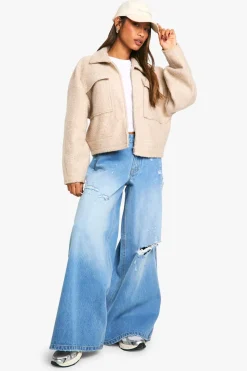 Wide Leg Low Rise Distressed Detail Jean | Nasty Gal