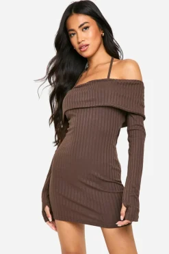 Wide Rib Bardot Tie Mini Dress | Nasty Gal