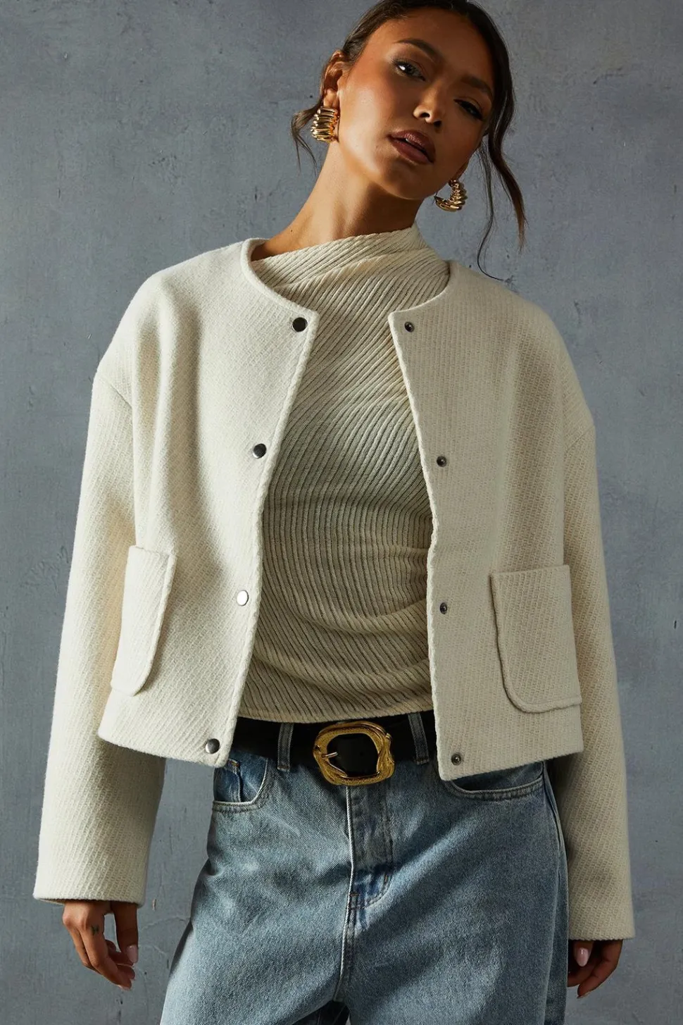 Wool Look Textured Jacket | Nasty Gal