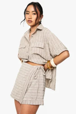 Woven Linen Look Striped Skort | Nasty Gal