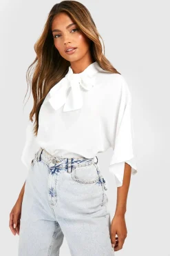 Woven Tie Neck Floaty Flared Sleeve Blouse | Nasty Gal