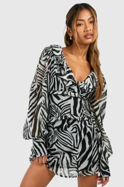 Zebra Chiffon Ruffle Skater Dress | Nasty Gal