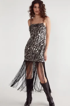 Zebra Hand Embellished Disc Sequin Tassel Mini Dress | Nasty Gal