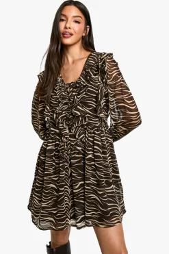 Zebra Ruffle Smock Dress | Nasty Gal
