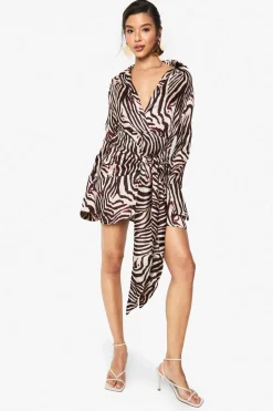 Zebra Satin Wrap Skirt Shirt Dress | Nasty Gal